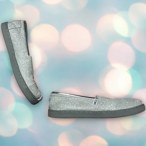 TOMS Girl’s Silver Glitter Slip On Sneakers Shoes Size 3.5 - Picture 4 of 6